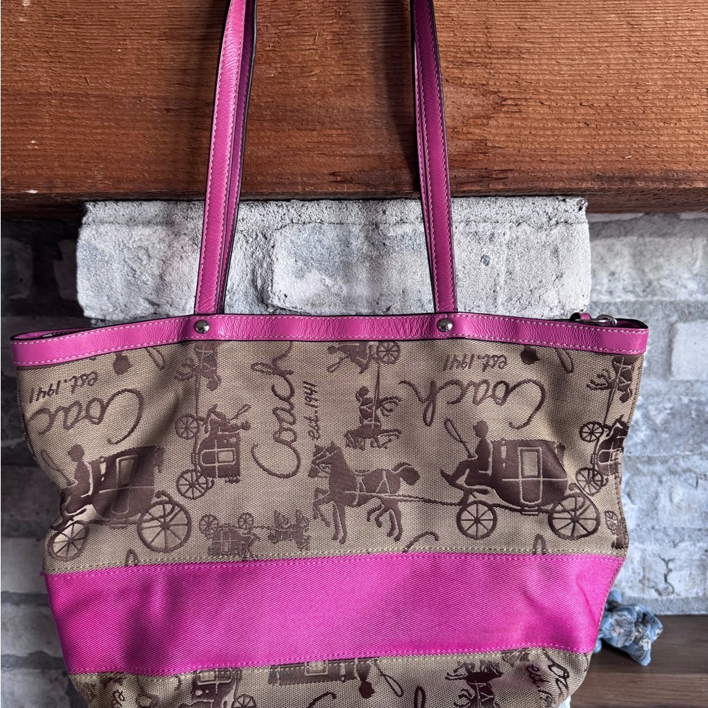 Coach Brown and Pink Monogram Tote